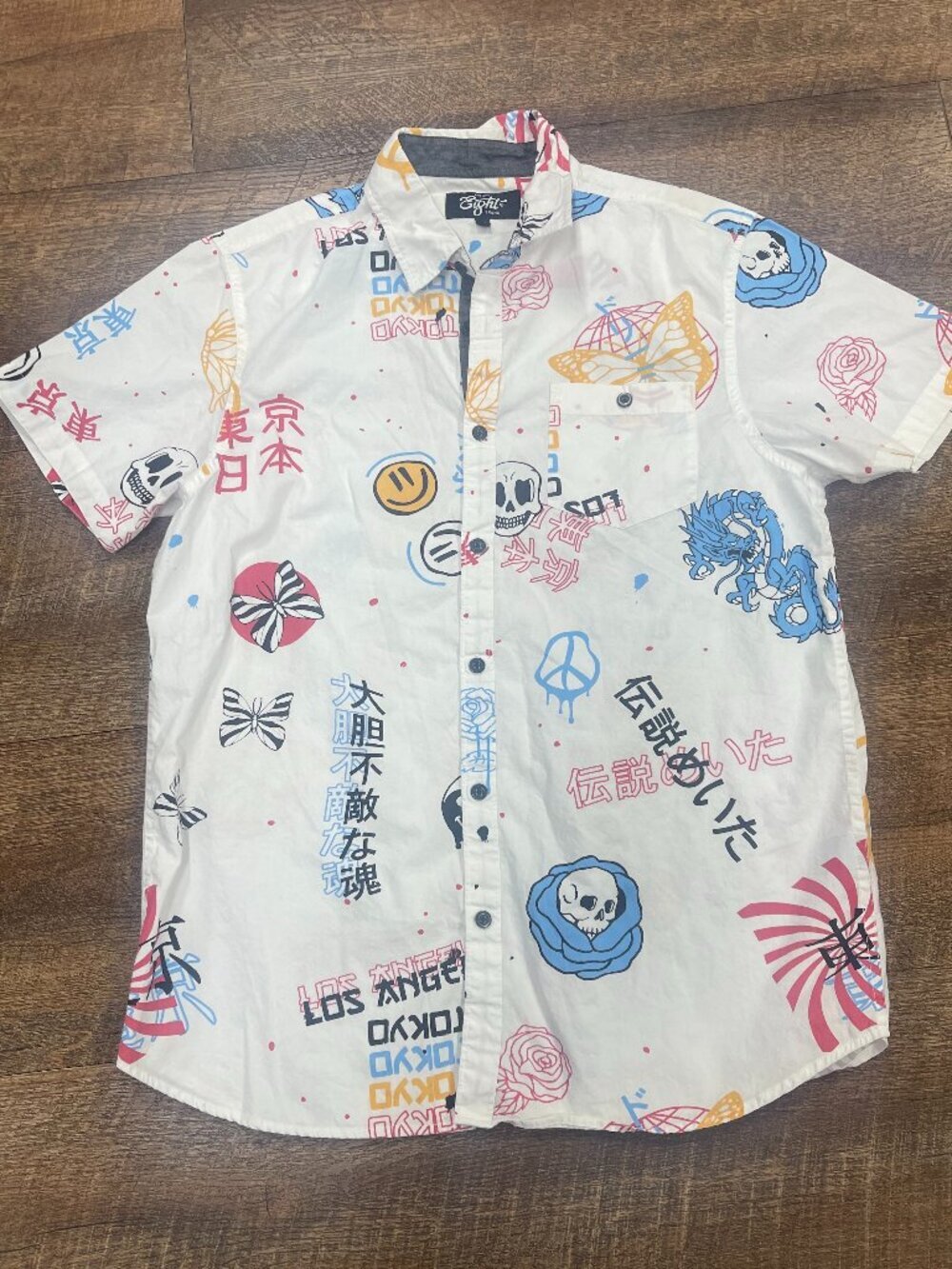 Eighty Eight Tokyo Graphic Skull Dragon Button Up Shirt Medium